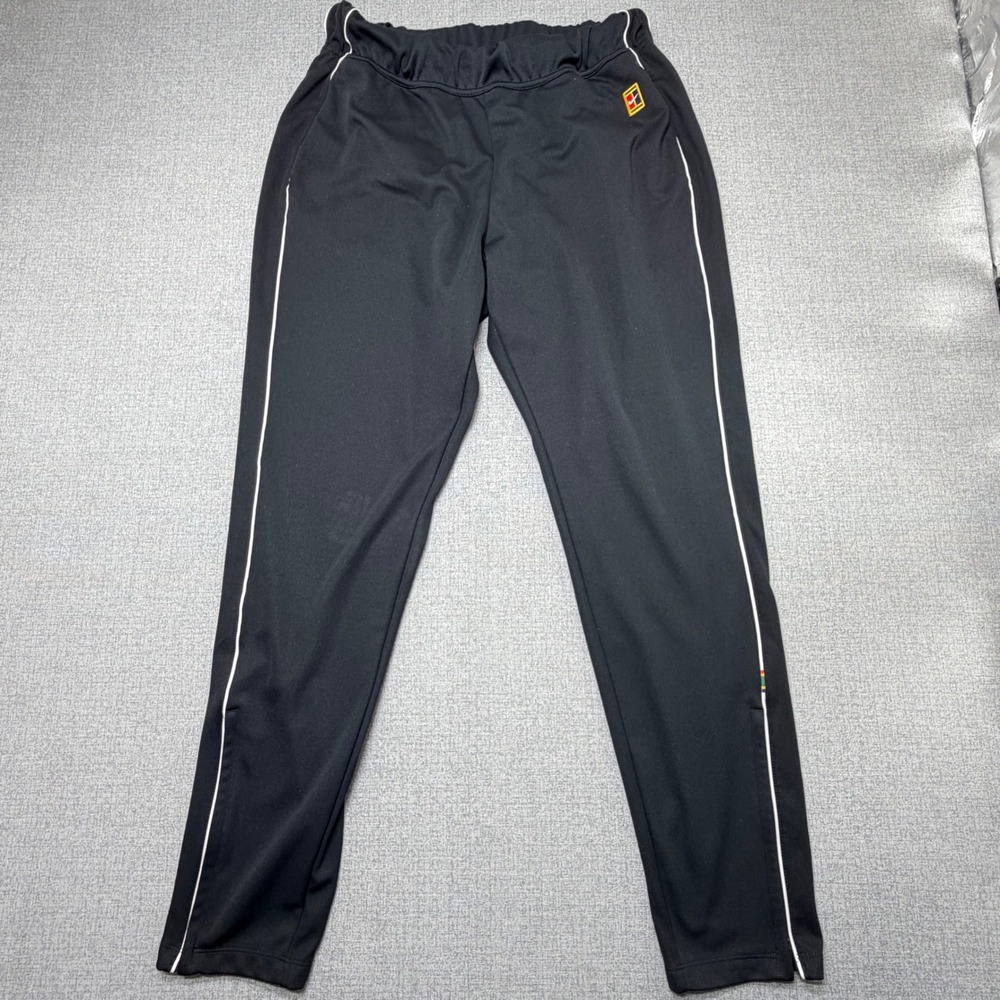 Nike Court Dri-FIT Tennis Track Pants Mens Large Black White Piping Zip Ankle